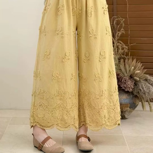 3色/フラワー立体刺繍レース切替パンツ ・11937