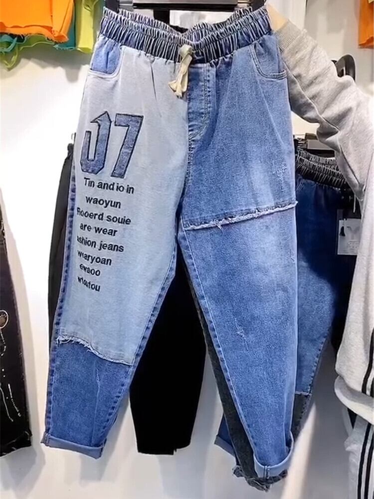 ジーンズ スプリングハイウェストウェストルーズパンツ 大きめサイズ 春物 ミックスインファッション8309980922