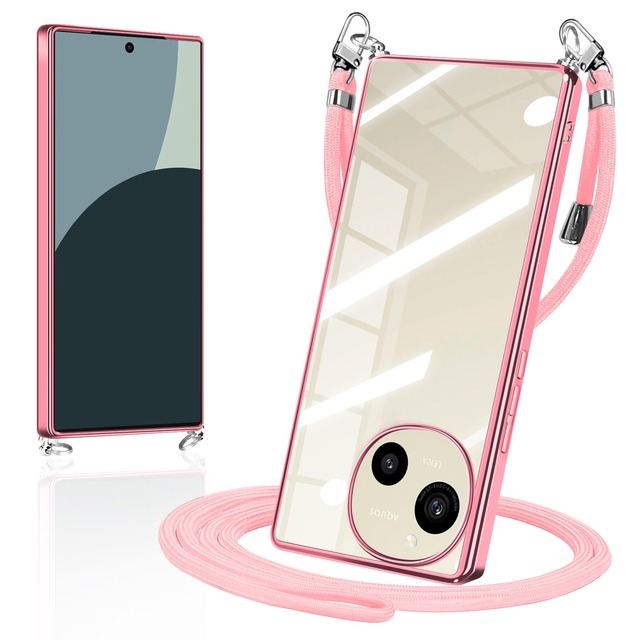 対応 AQUOS R10 R9 ケース ショルダー クリア ストラップ SH-51F SH-51E スマホケース カバー 肩掛け ローズゴールド