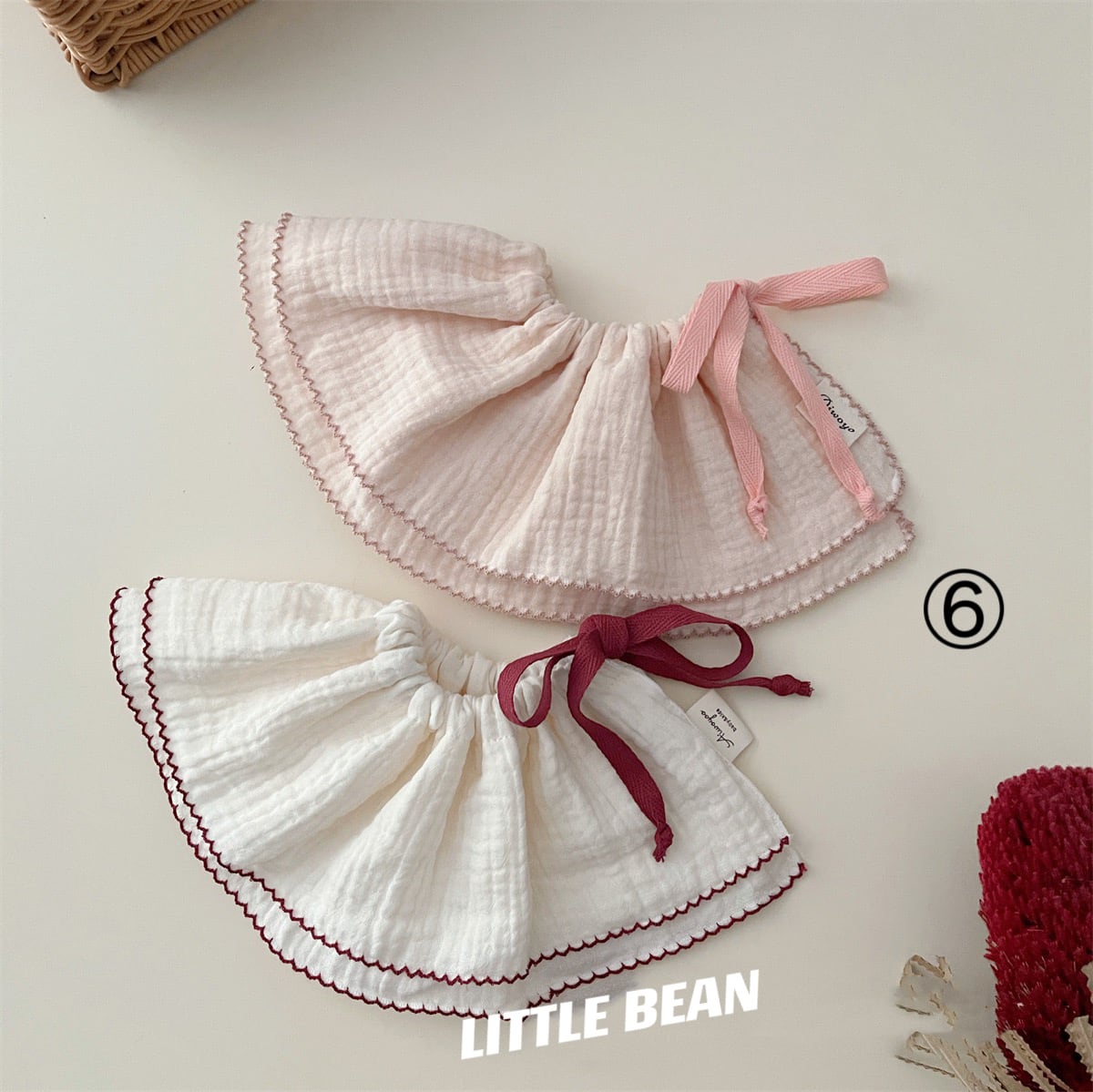 ベビードーナツスタイ2枚セット 無地2段フリル よだれかけ つけ襟 360