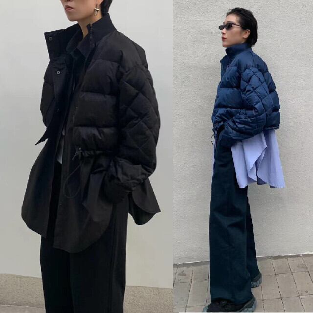 全2色 レディース アウター ダウン シャツ ドッキング ダウンジャケット キルティング レイヤード 秋冬 ブラック/ブルー S/M