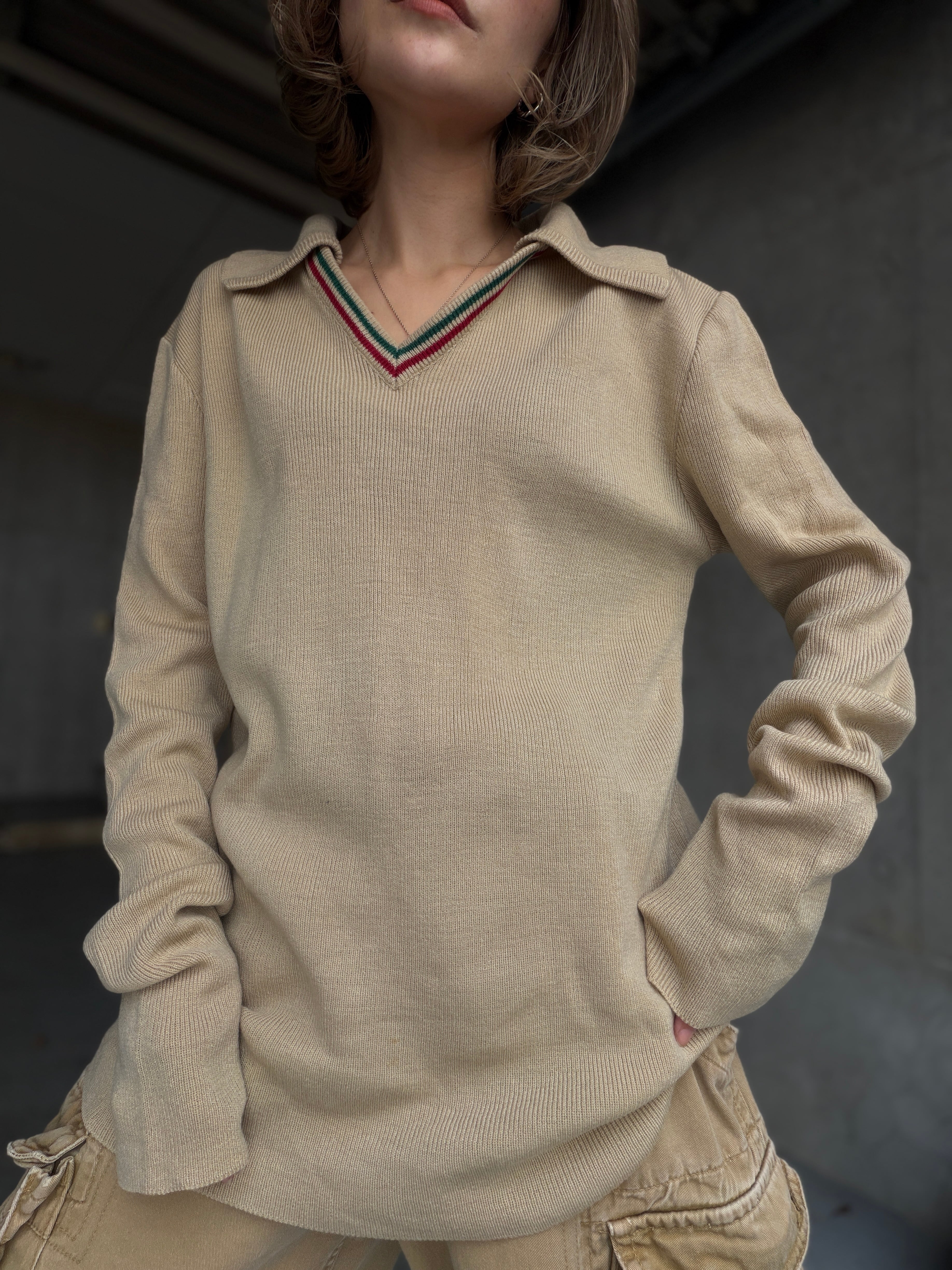 (KN637)70’s Levi’s BIG E line v-neck collared knit