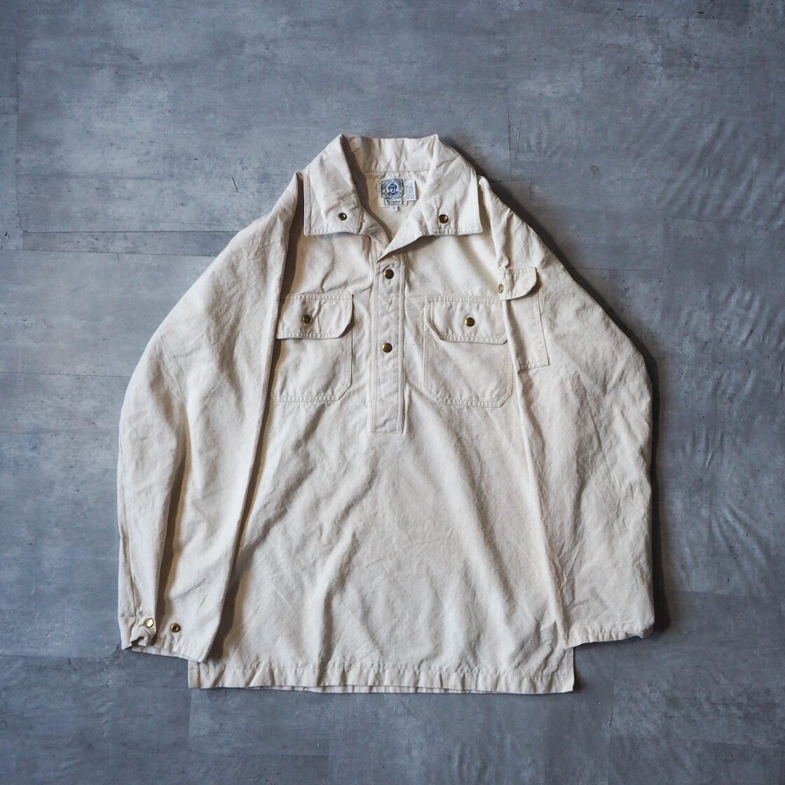70s “sailar brand” off-white cotton linen bourgeron smock sampling 