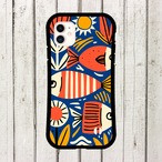 受注生産 iPhoneケース 魚と太陽の民芸シンボル柄｜海モチーフ FMSY089A