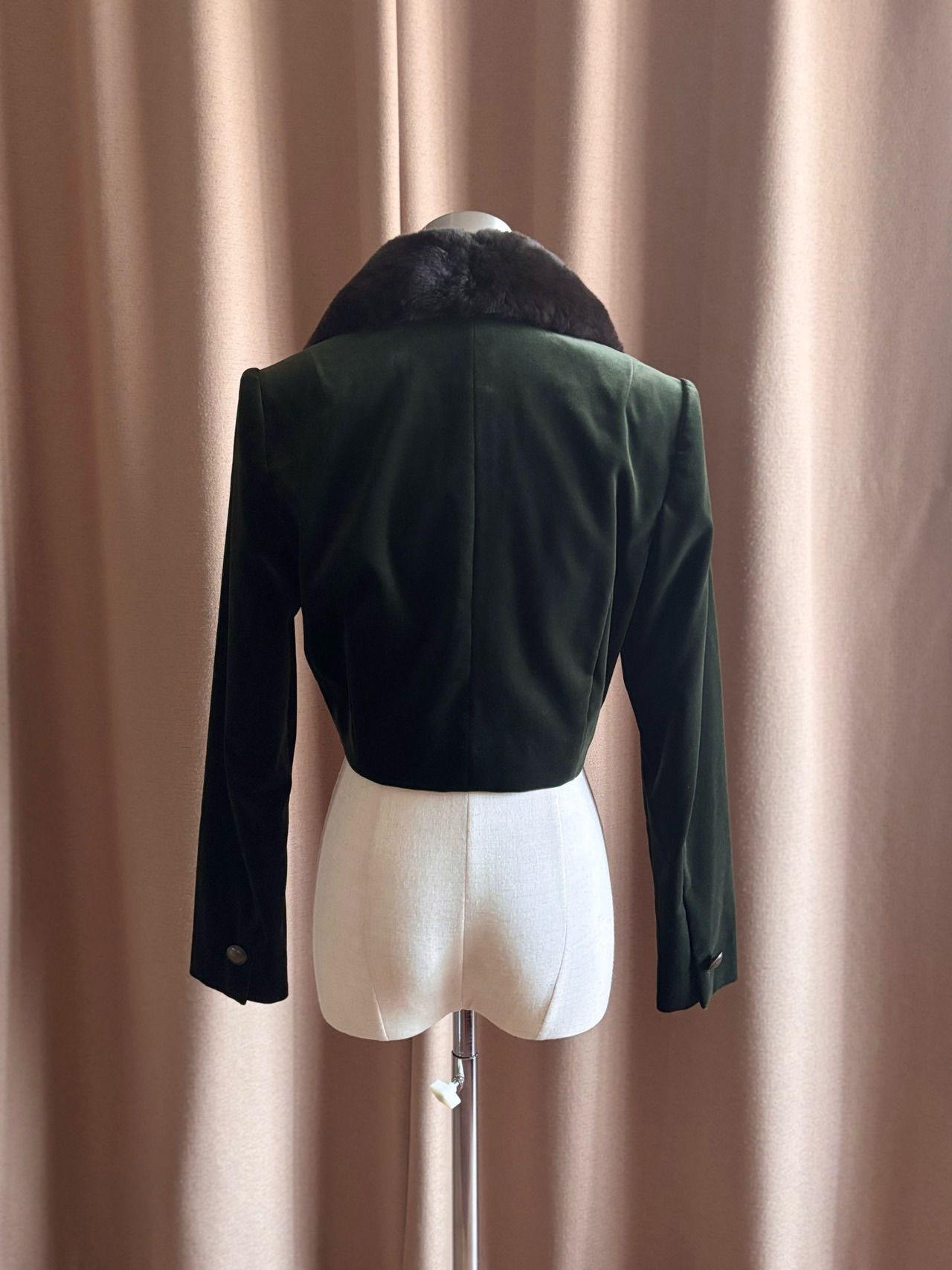 olive green velour short jacket-5009-10