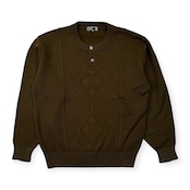 DAKS ダックス アーガイル ケーブル編み ヘンリー デザイン ウールニットセーター サイズ M /メンズ/オリーブグリーン系