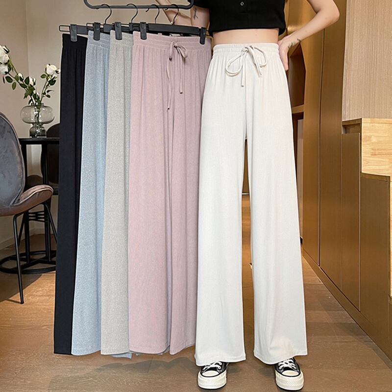 スプリングオータムカジュアルパンツ ルーズハイウェストウェスト薄手ワイドレッグ 春物 秋物 ワイドパンツ スーパーモール81560004067