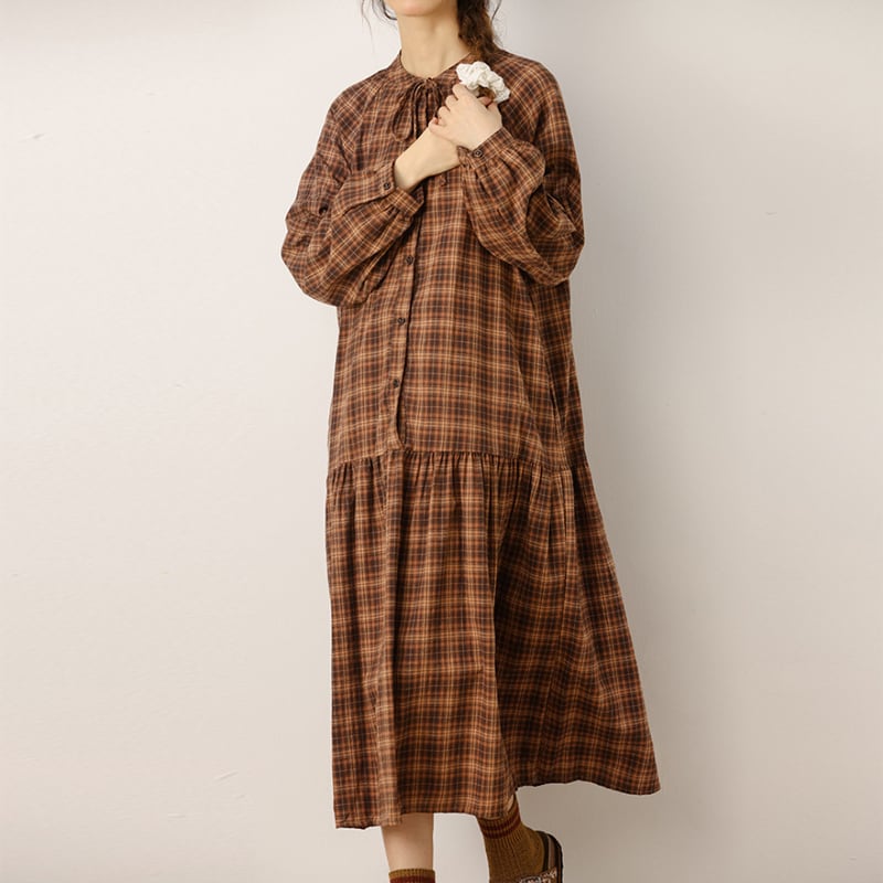 チェック柄リボンローウエストワンピース W0857 | Wild❁Garden