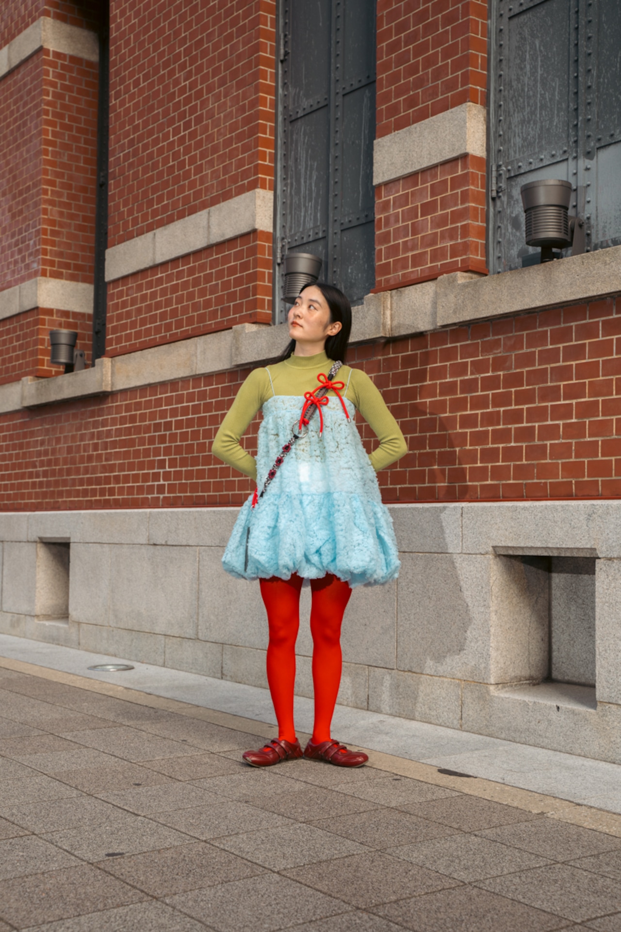 2way big ribbon flower strap Dark Red