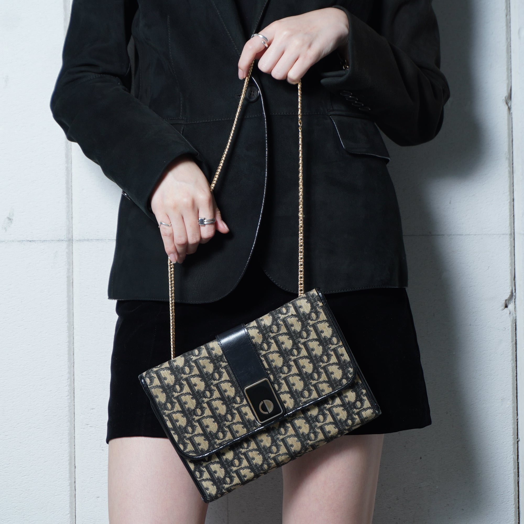 美品 Dior チェーンショルダーバッグ レザー ブラック 3way トロッター