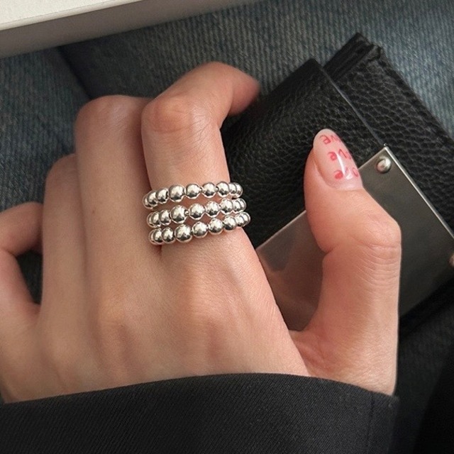 Three-Layer Small Beaded Silver Ring 123505