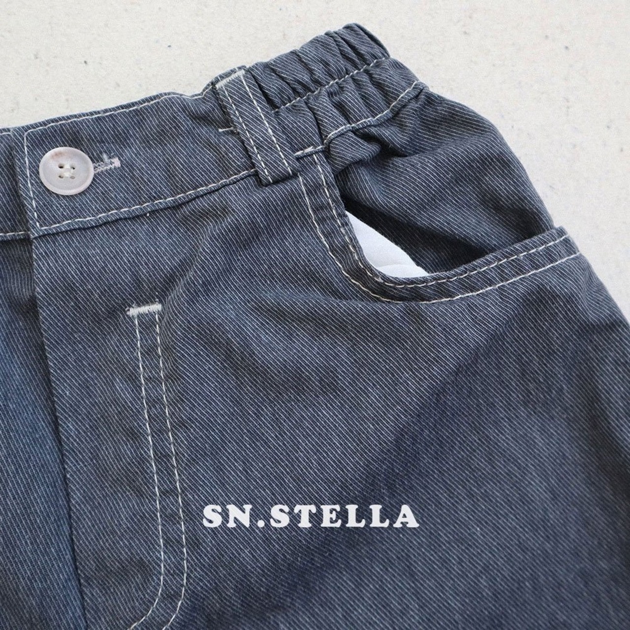 【SN,STELLA】ステッチデニムショートパンツ チャコール 80~90cm - 17