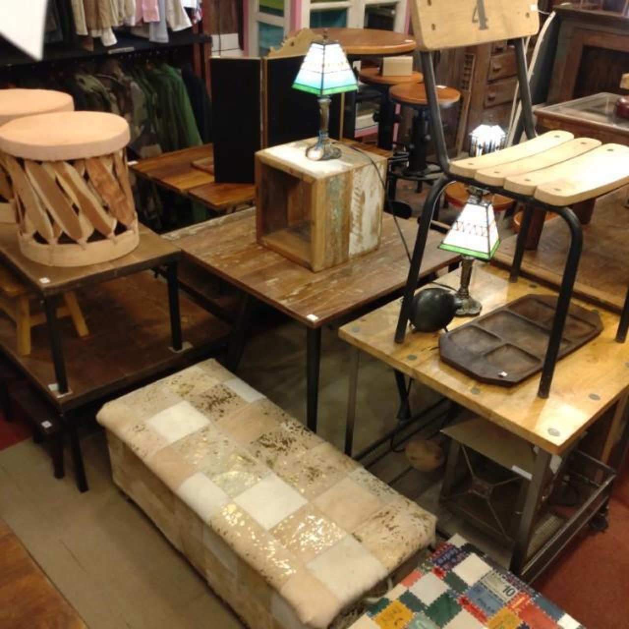 [Large Item] TOPANGA Furniture Patchwork Stool Cow Leather 2-Seater Dining Chaise Lounge Box
