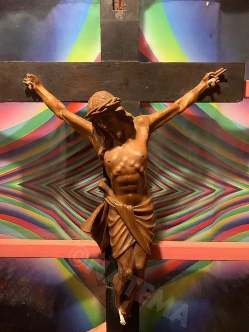 キリスト 磔 十字架 ジーザス 教会 精巧 ブロカント 木調 木彫り 置物 置き物 骨董 ビンテージ ヴィンテージ アンティーク 1点物 odd-00025