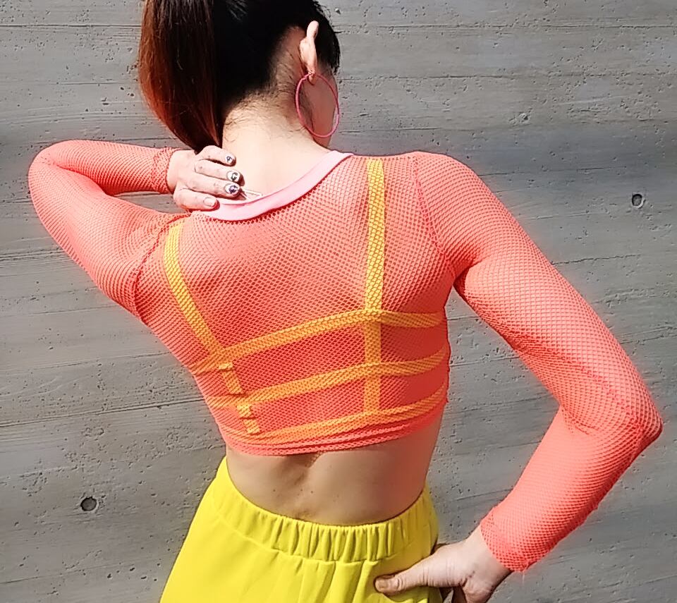ネオンピンク メッシュネットトップス ネオンカラー 蛍光 ダンス 衣装 イベント ランニング ヨガ クラブ フェス セクシースポーツ