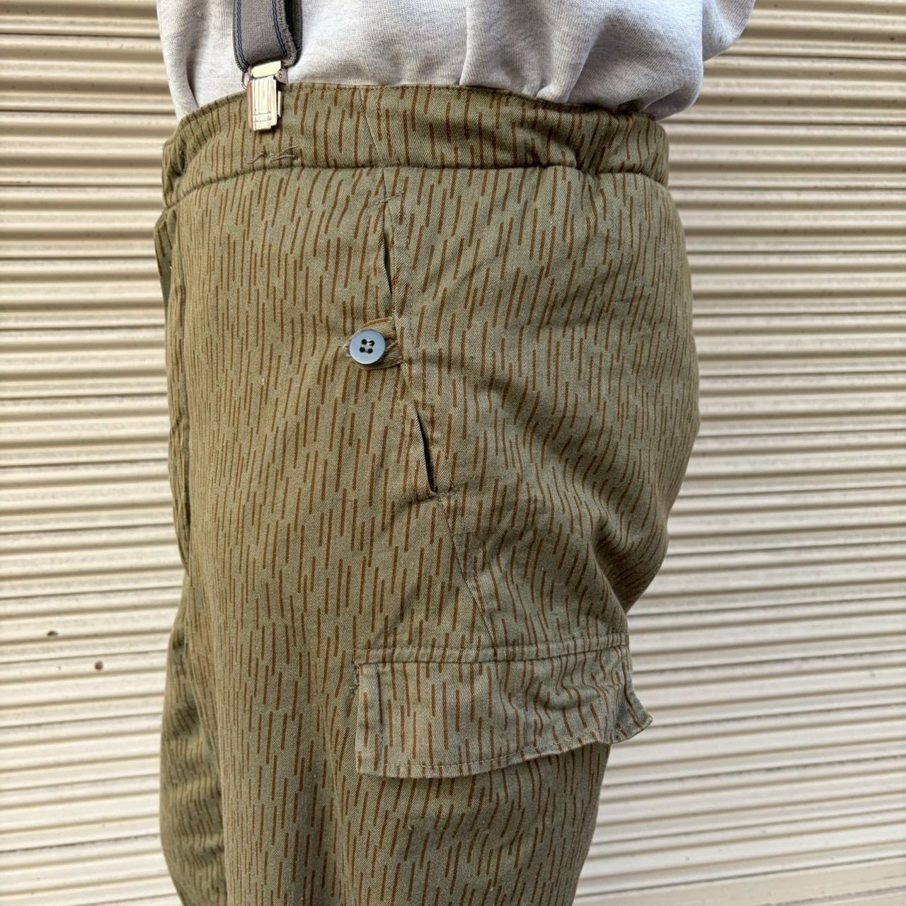 70s 東ドイツ軍 実物 NVA レインドロップカモ カーゴパンツ W88cm 中綿