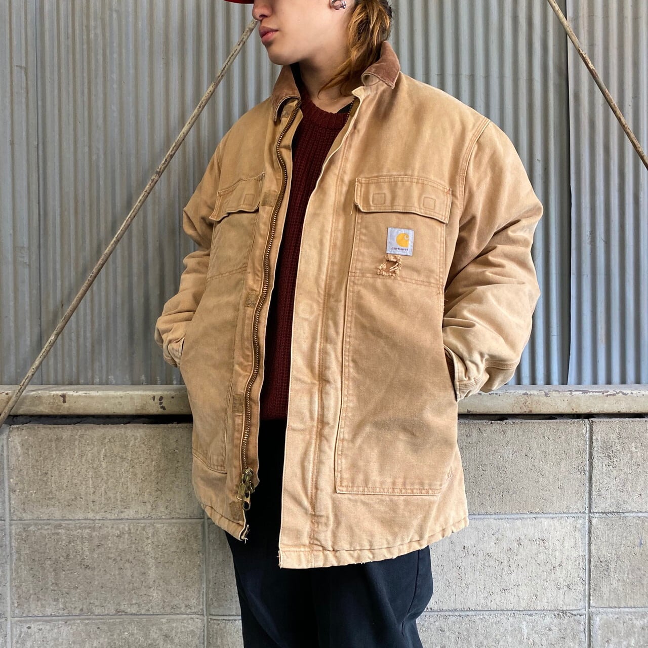 Carhartt カーハート トラディショナルコート メンズXL相当 古着 ダック地 ワークジャケット カバーオール キルティングライナー ベージュ  キャメル【ワークジャケット】【AL2109】 | cave 古着屋【公式】古着通販サイト