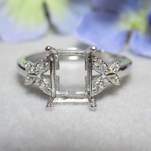 アウトレット8×6㎜  レクタングル  バタフライCZ  S925 リング台 SV