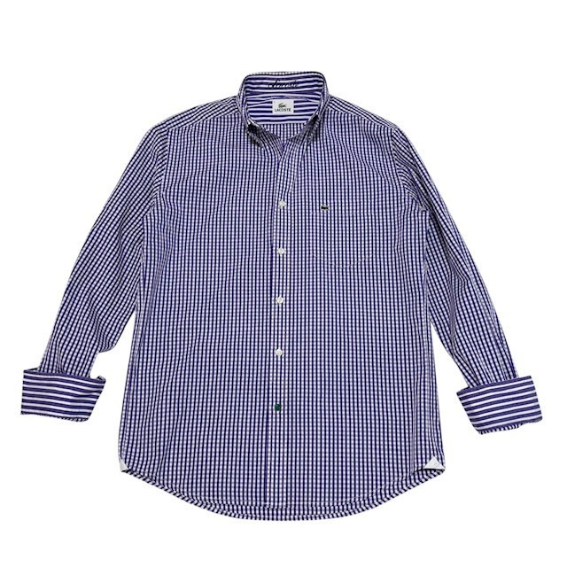 古着 ラコステ LACOSTE 長袖 ボタンダウンシャツ クリーニング済み ストライプ柄 紫 メンズ サイズ3