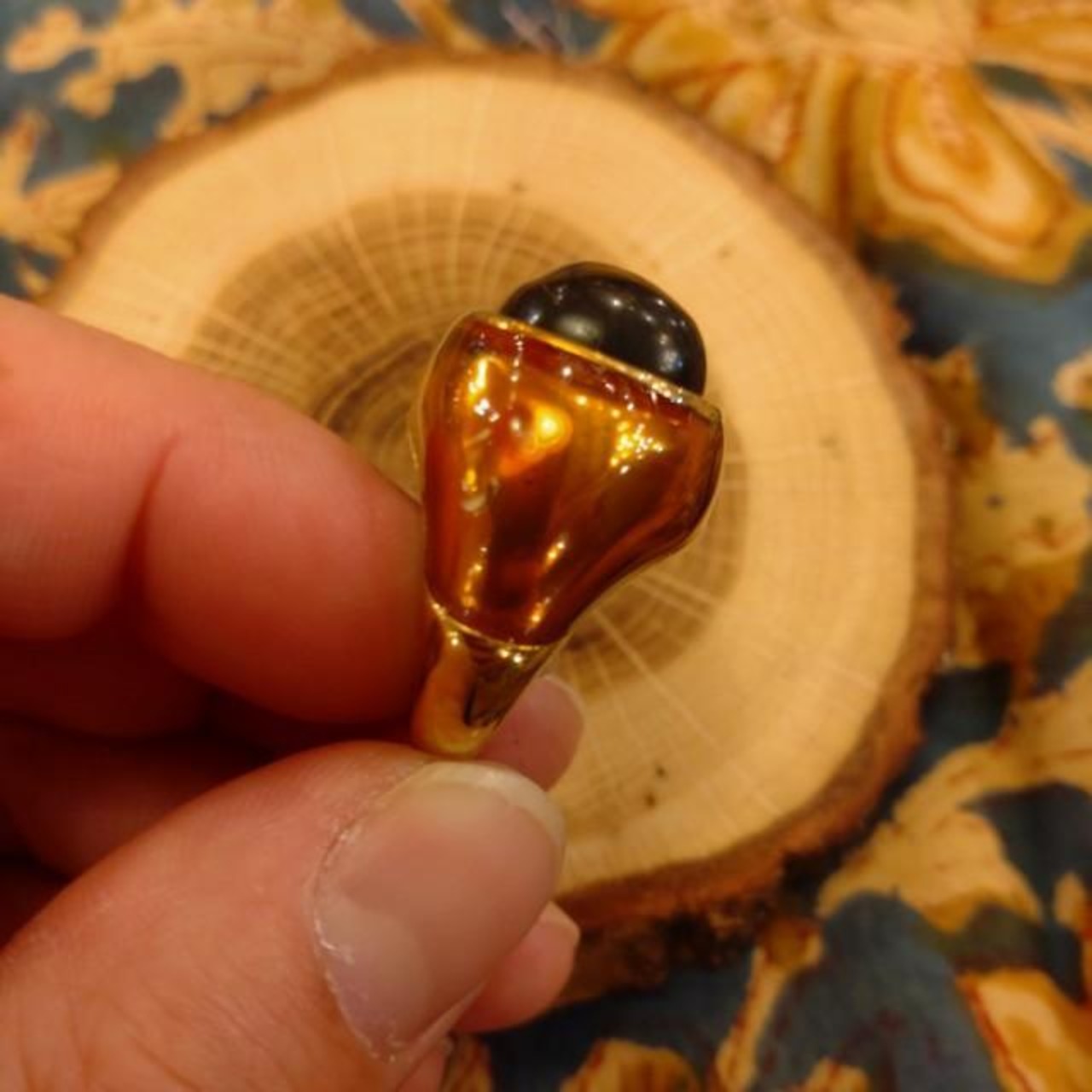 TOPANGA Jewelry 　Cabochon Cut Tiger ’s　Eye Ring　Ring Size 12　Ring　Accessory　Present　Simple　Vintage　Antique