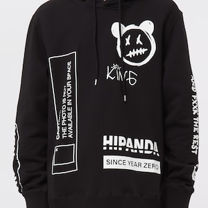 送料無料【HIPANDA ハイパンダ】メンズ フーディー スウェット MEN'S GRAFFITI PRINT HOODIE SWEAT SHIRT / BLACK