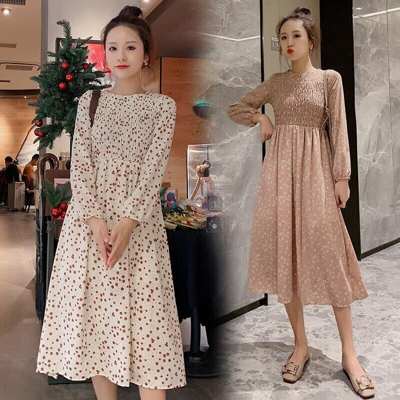 【新作】【送料無料】 5802＃マタニティドレス春秋フローラルドレスコットン長袖ルーズスタイリッシュドレス妊婦ママドレス ロング スプリング 春物 オータム 秋物 花柄 AL expec316199523780