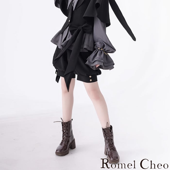 【1/10入荷予定】RomelCheo ダークキュートショートパンツ ハーフパンツ かぼちゃパンツ キュロットパンツ ショートパンツ 短パン  デザインパンツ 個性的 ロリータ カジュロリ レディース カジュアル モード系 ストリート 原宿系 青文字系 サロン系 ファッション ロメルチェオ