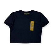 90s イタリア製 KATHARINE HAMNETT DENIM キャサリンハムネット ワンポイント ショート丈 半袖 Tシャツ カットソー S/ブラック レディース