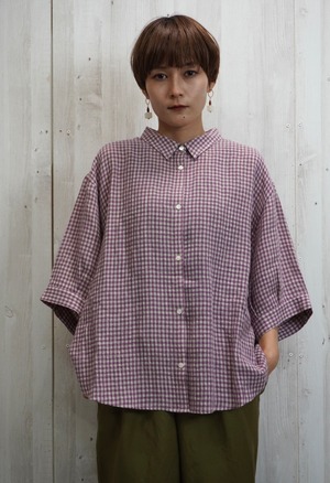 fu-dueka:: Cottonlinen　ギンガムチェック　7分袖シャツ