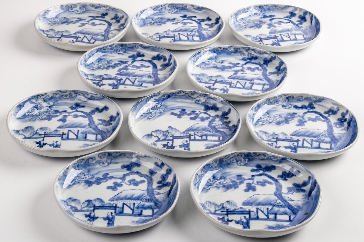 うつわ志野 草絵長皿 10客 E2313A 茶道具 古美術 骨董 古玩 日本料理