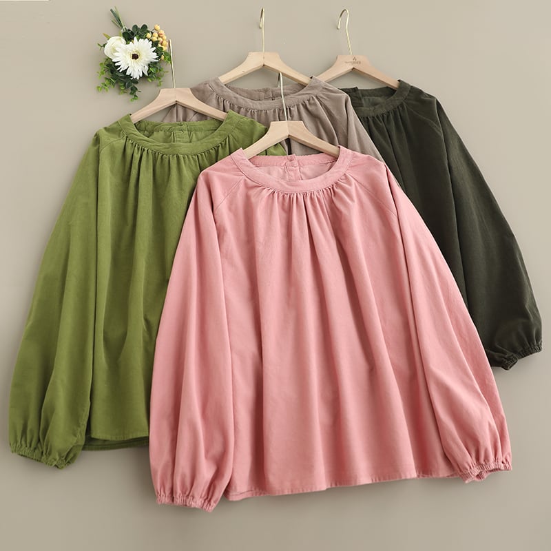 ラウンドネックコーデュロイシャツ M1354