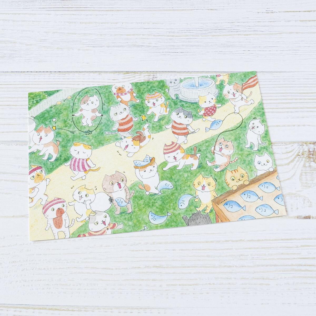 ポストカード 公園のねこたち / グッズ 部屋 水彩 イラスト 猫 絵本風