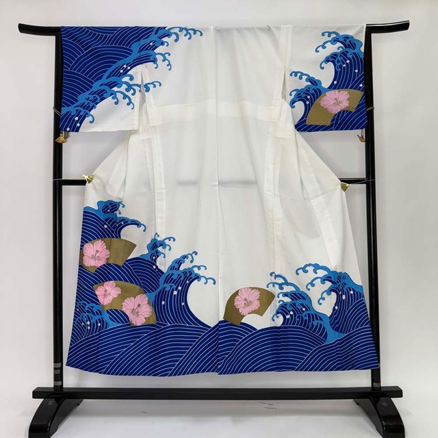 訪問着 付け下げ 単衣 洗える着物 裄65.8cm 礼装 ポリエステル Bランク M サイズ 青 4358