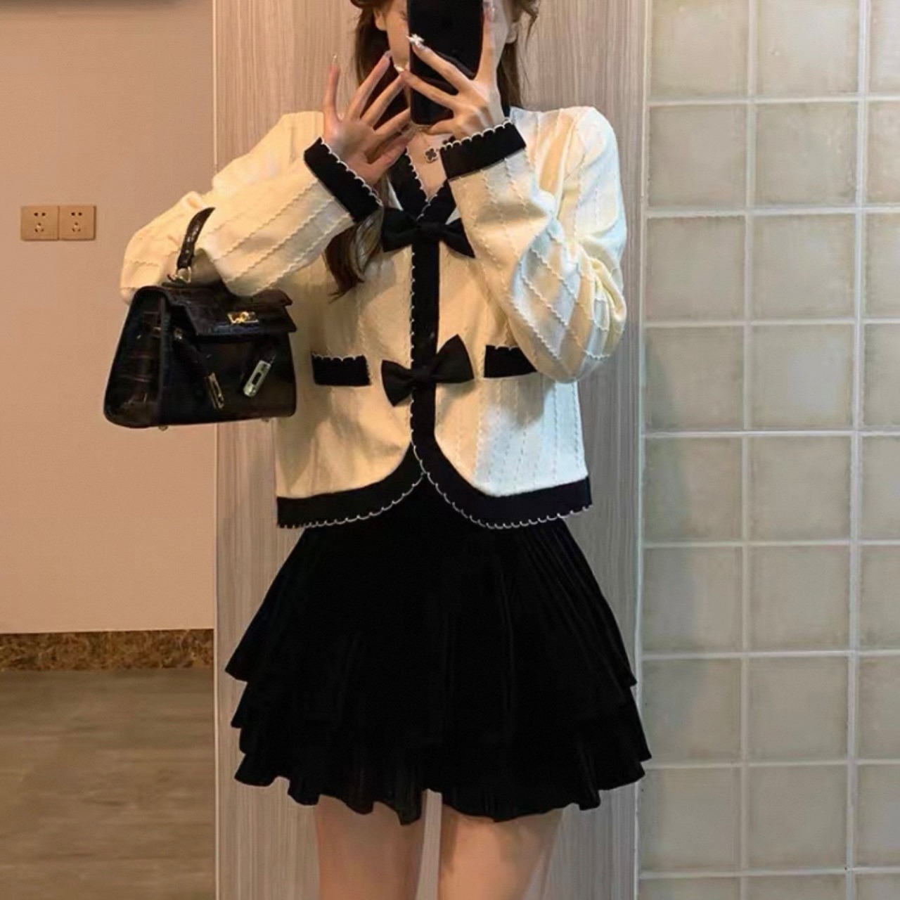 V-Neck Bow Knit Cardigan Jacket
