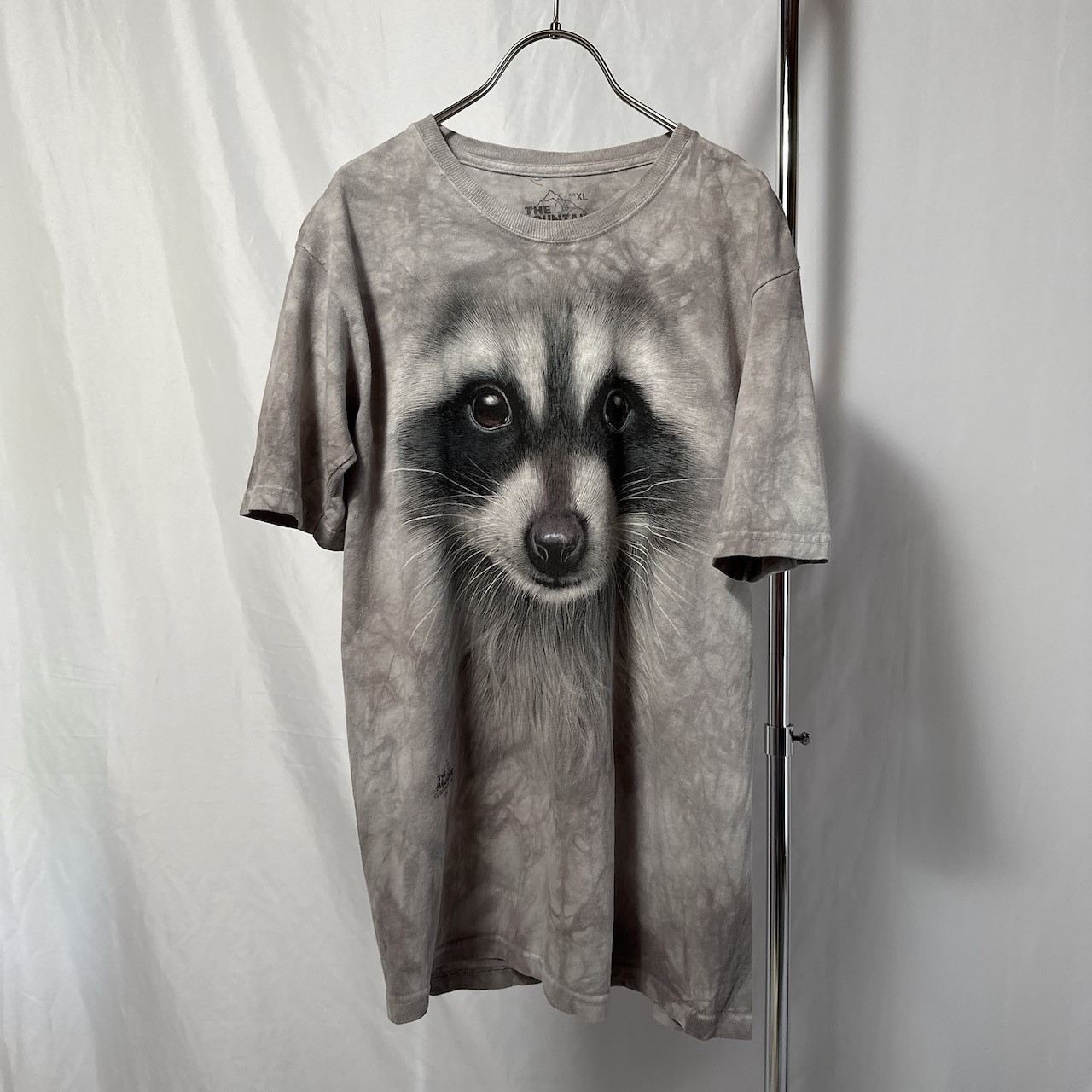 アニマルT サイズ:XL アライグマ 動物 Tシャツ 半袖 タイダイ グレー 古着
