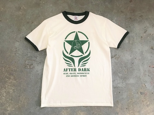 2023SS AFTER DARK 6.2oz trim T-shirt【NATURAL/FOREST GREEN】