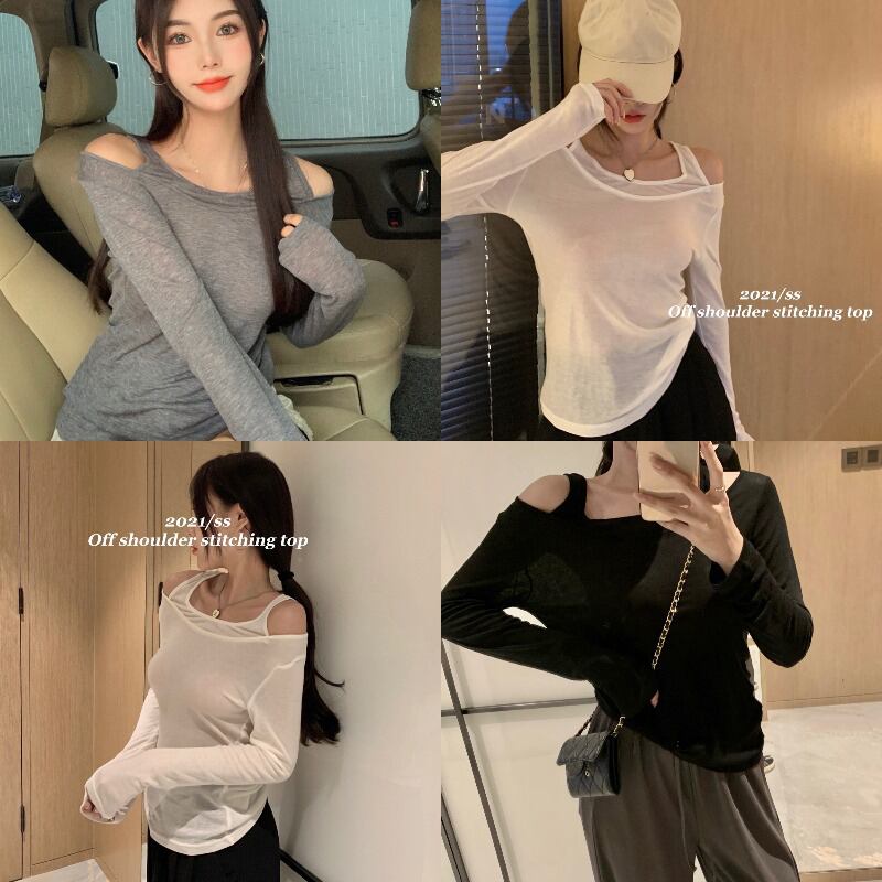 Tシャツ シャツ サマー ロング 夏物 オフショルダー ブラックストロベリース80143738443