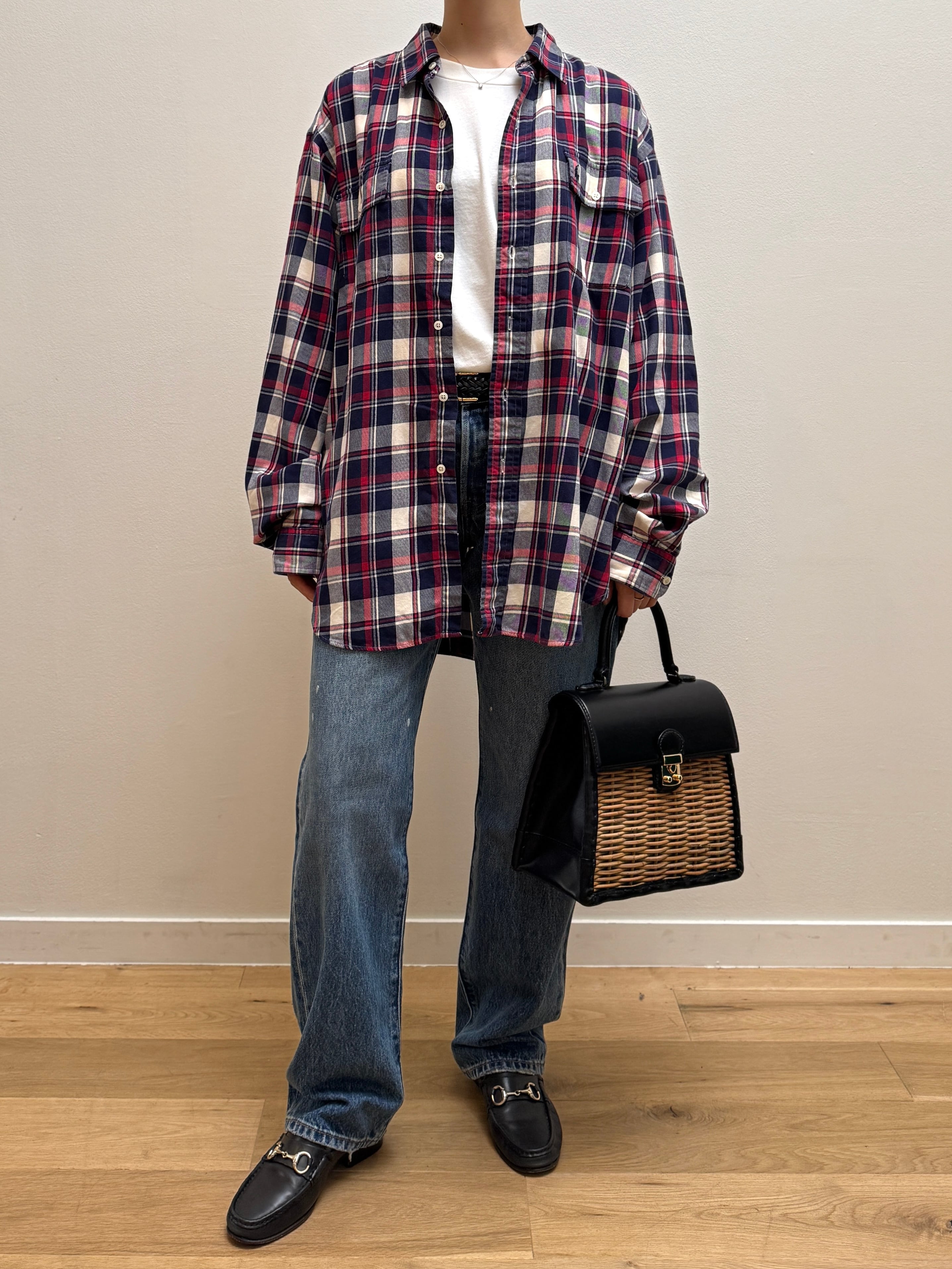 BL14-8 USED Ralph Lauren CHECK SHIRT "XL" -RED×NAVY-