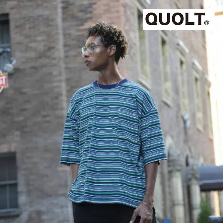 クオルト quolt 半袖Tシャツ メンズ HOURS-BORDER CUTSEW グレーブルー