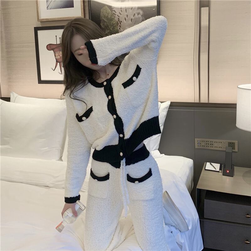 ニットセーター カーディガンジャケット オータムウィンタースタイルルーズトップス ロング 秋物 冬物 ブラックストロベリース24242898271