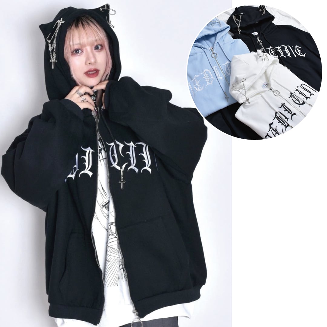 ネコ耳ロゴZIPパーカー(裏起毛)