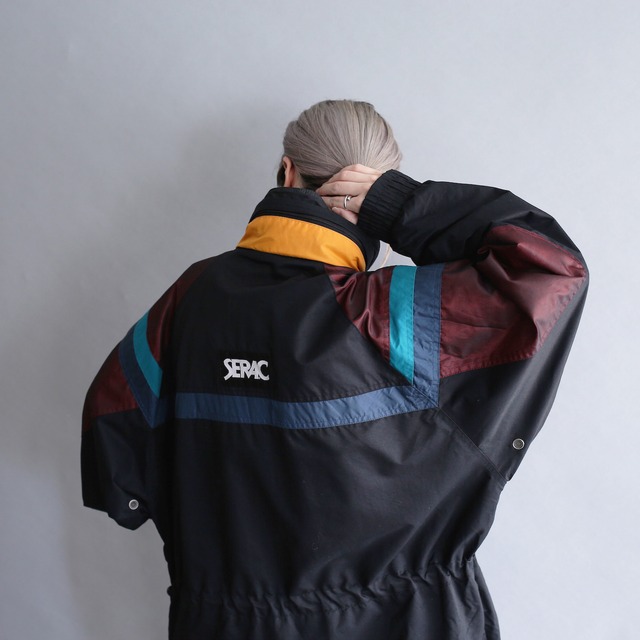 multi color switching half-zip high-neck nylon pullover