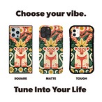 受注生産 iPhoneケース 白い猫と花のサイケ民芸｜猫モチーフ PSYF057A