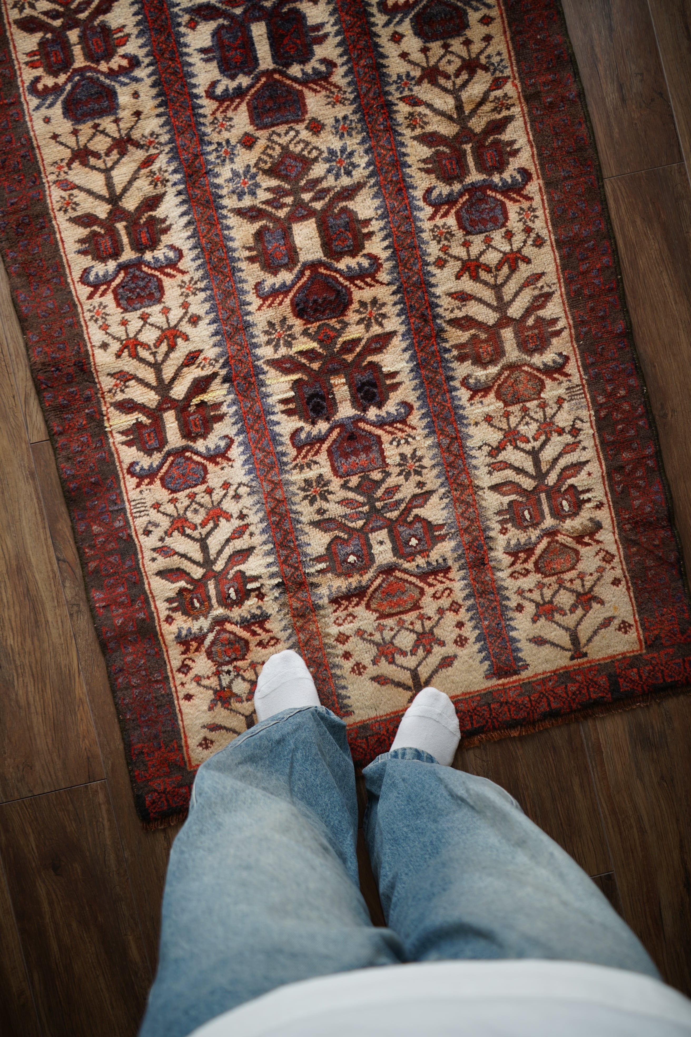 ⭐︎大型ヴィンテージラグ⭐︎ペルシャ絨毯(249×127cm)ウール・ブラウン 茶色 ⭐︎大型ヴィンテージラグ⭐︎ペルシャ絨毯(249×127cm)ウール