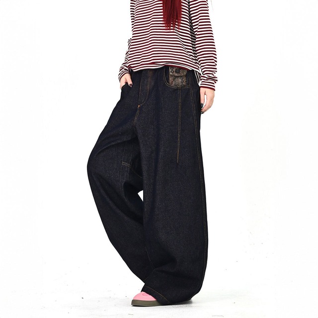 ロールアップジャカードヘムデニムパンツ 1col   R01780