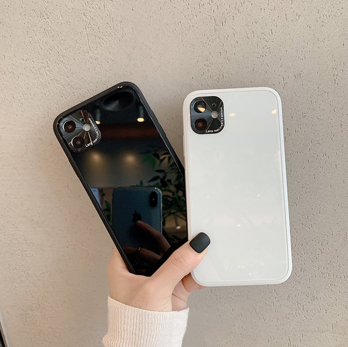 白 黒 スマホケース・iPhoneケース 背面強化ガラス 衝撃 iPhone