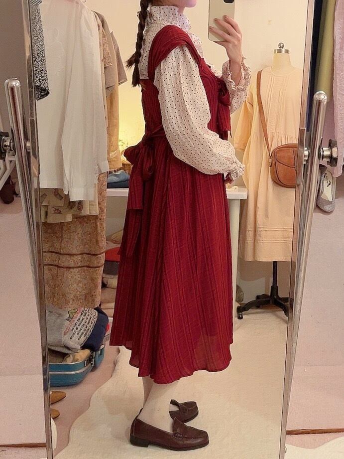 red check big ribbon jumper skirt