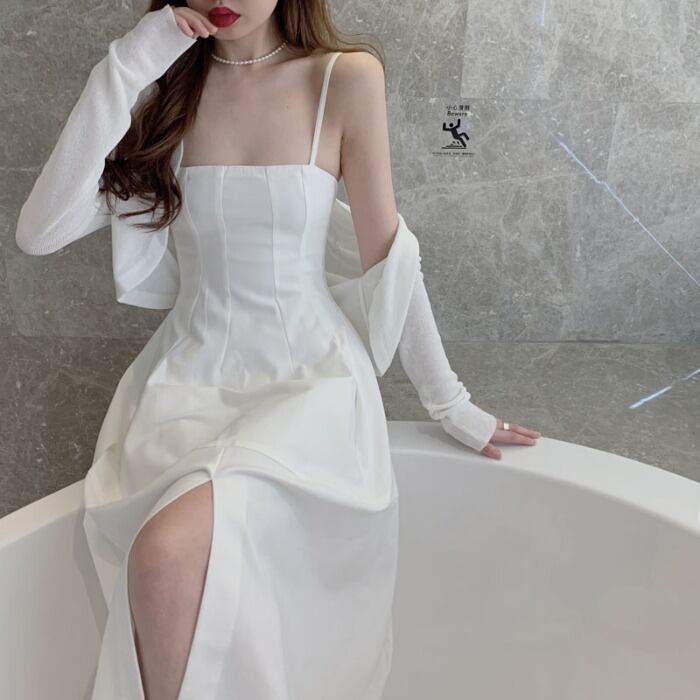 サマースタンダードトップス スカート ウェストスリットドレス レトロ 夏物 ドラファッションホール1151681896