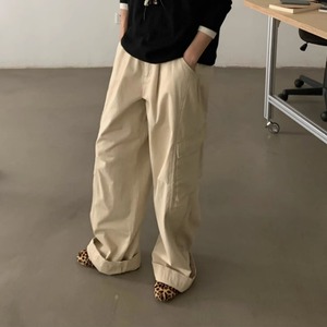 ルーズストレートユニセックスサイドポケットパンツ　0889