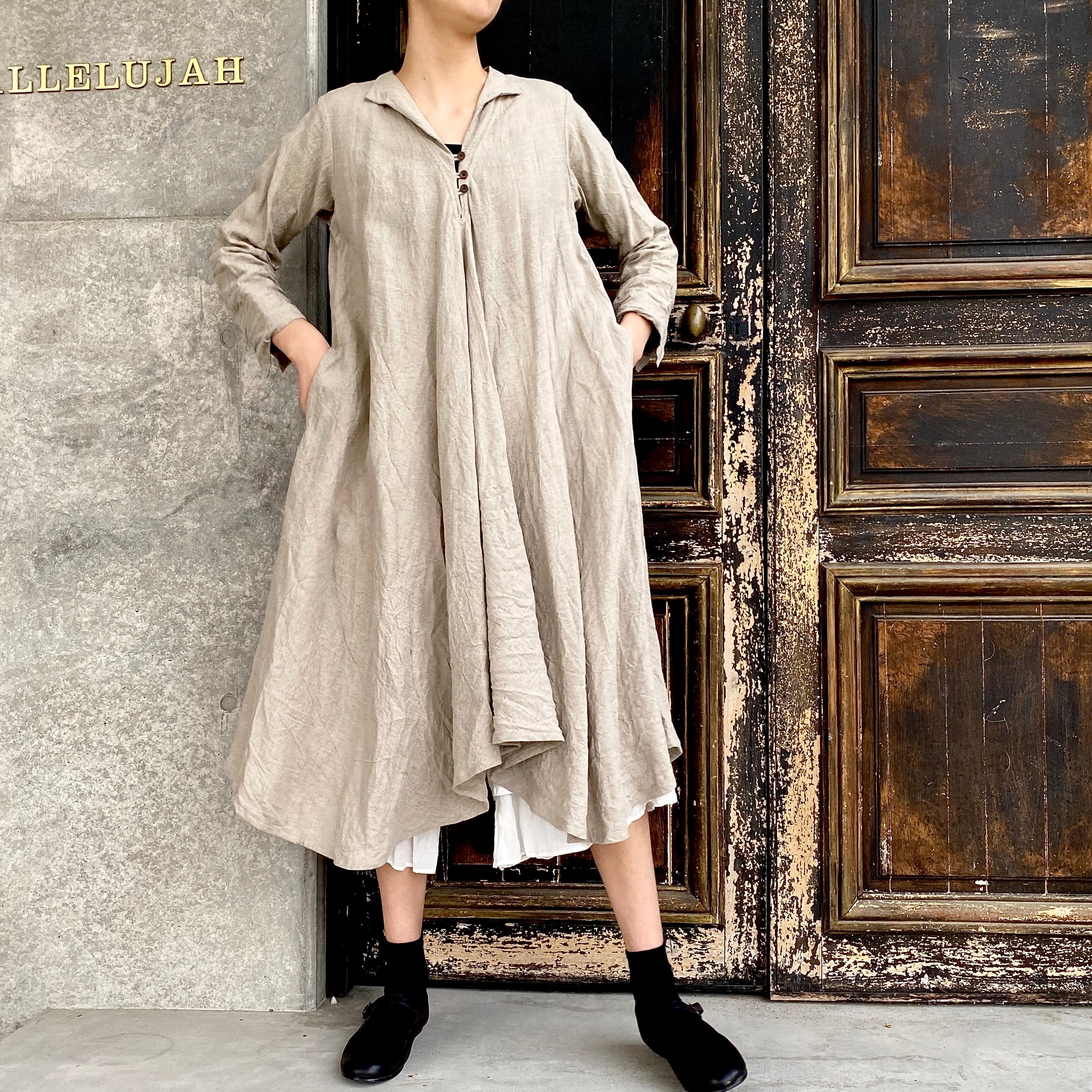 小間使いリネンワンピース（衿付）col.Flax | リネン服とオーロラ